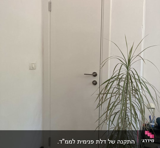 דלת לבנה עם ידית מתכת כפולה וציר כסף